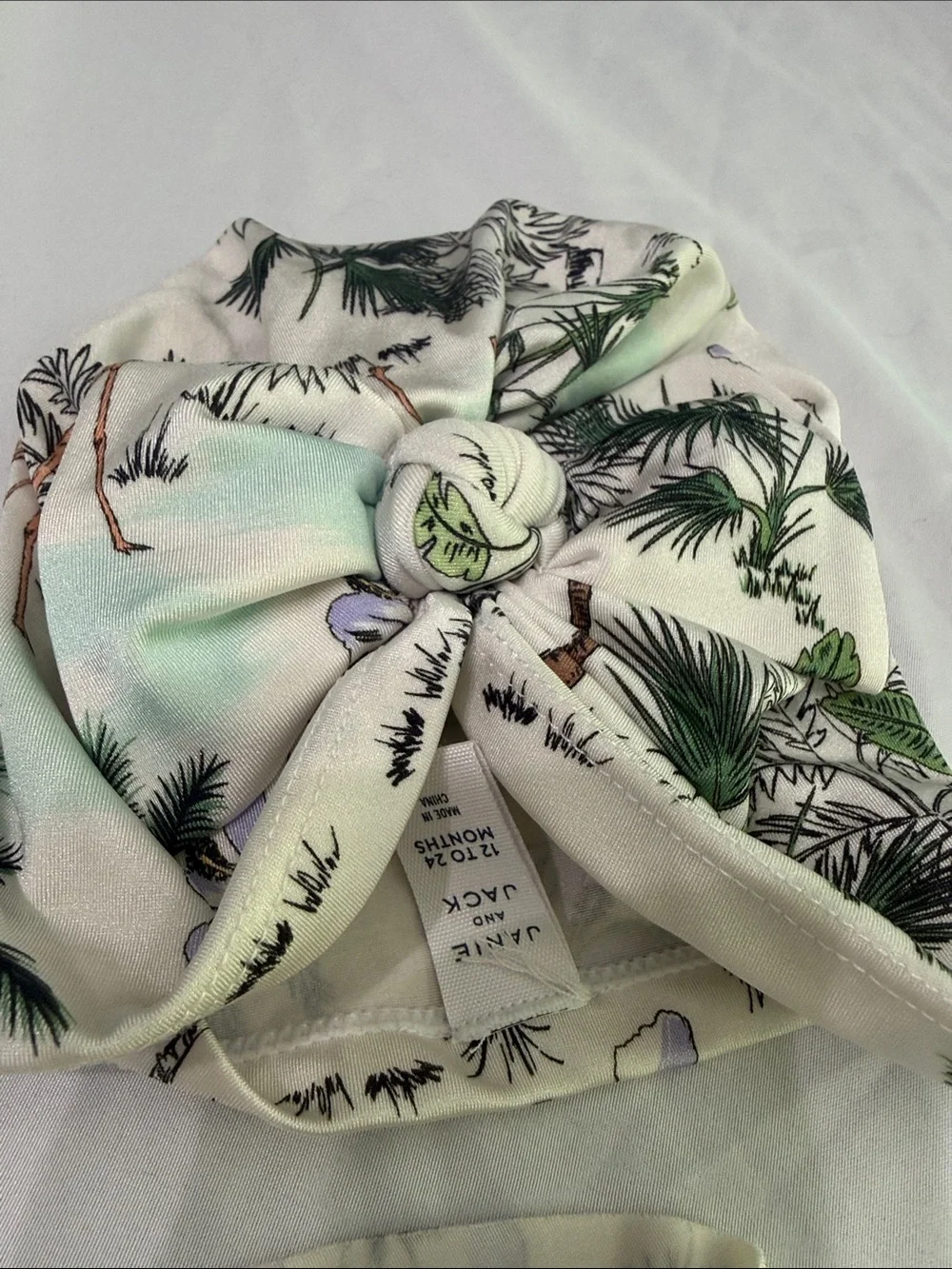 Janie and Jack Tropical Cream Ruffle One-Piece with Knot Swim Cap